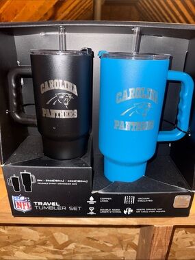 NFL Carolina Panthers Black and Blue Travel Tumbler Set